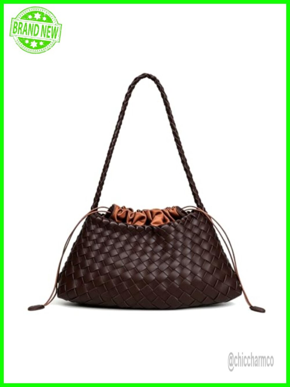 Hand-Woven Leather Slouchy Hobo Shoulder Bag Trapezoid Tote Purse
